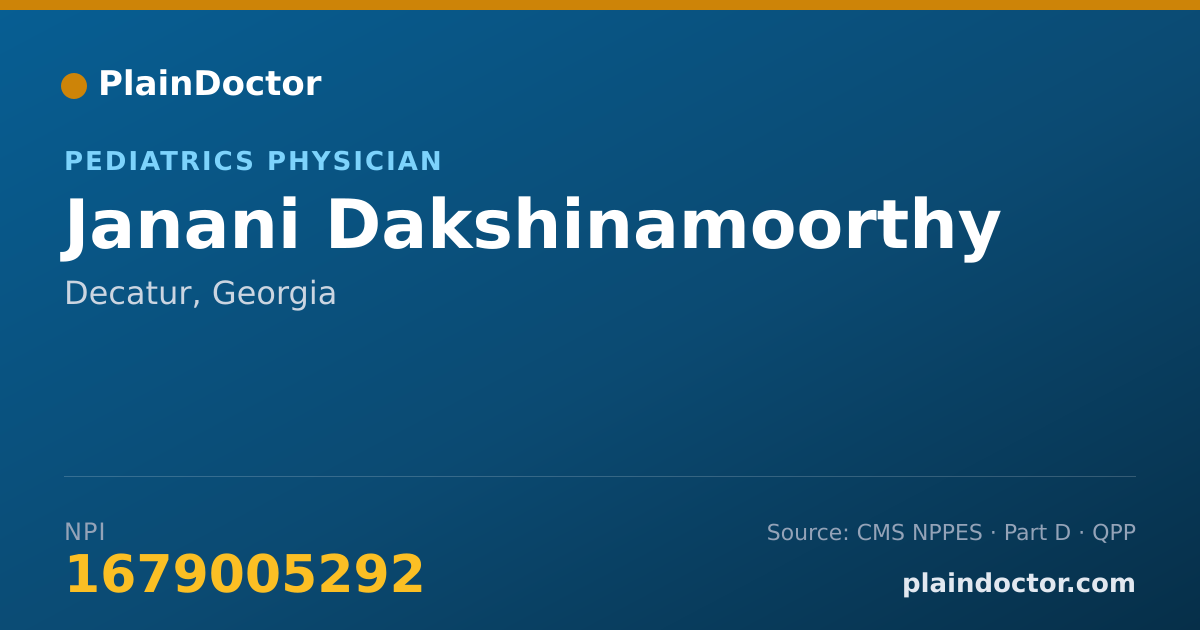 Shareable card for Janani Dakshinamoorthy - Pediatrics Physician, Decatur, GA