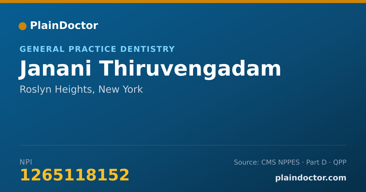Shareable card for Janani Thiruvengadam - General Practice Dentistry, Roslyn Heights, NY