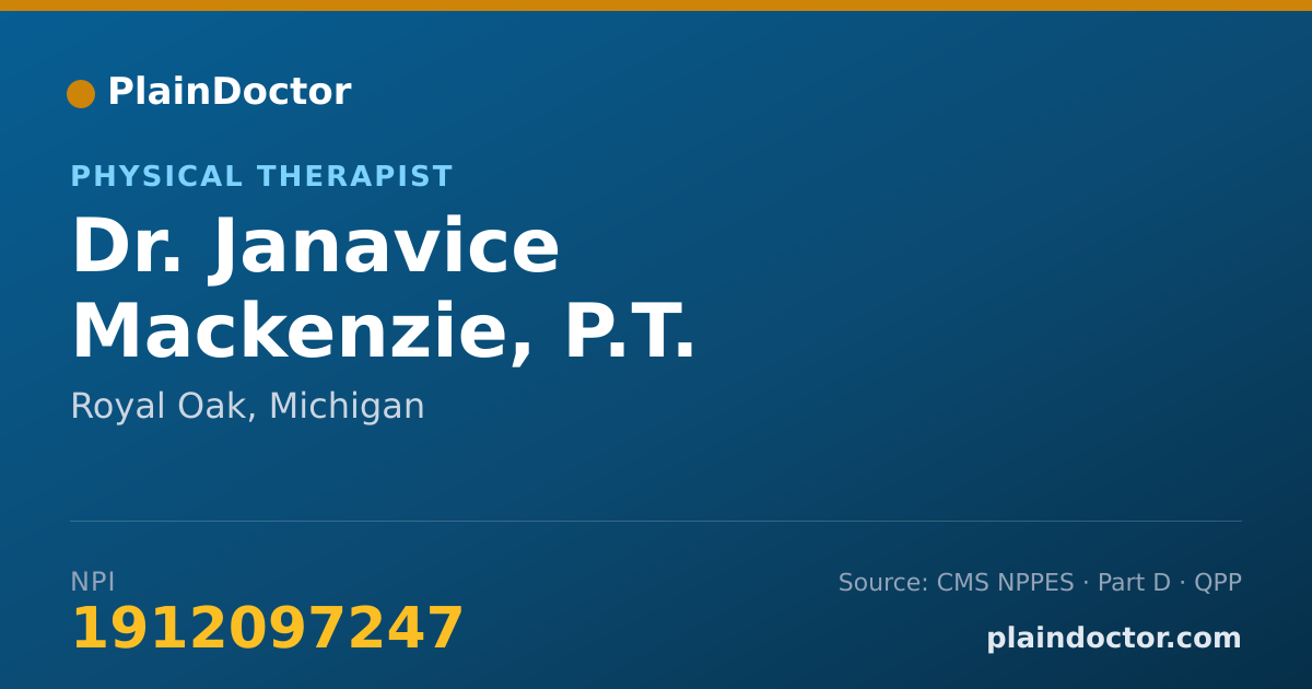 Shareable card for Janavice Mackenzie, P.T. - Physical Therapist, Royal Oak, MI