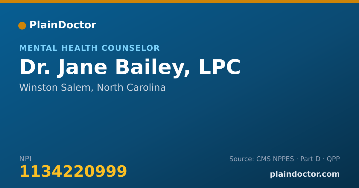 Shareable card for Jane Bailey, LPC - Mental Health Counselor, Winston Salem, NC