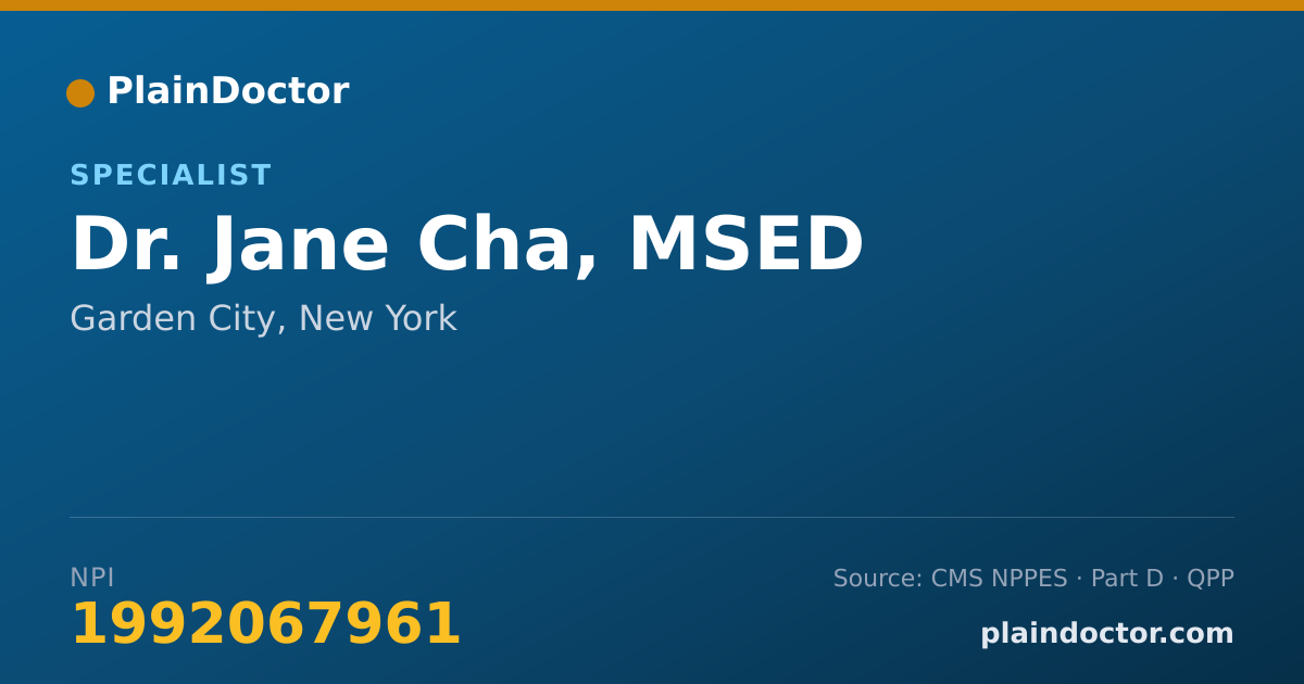 Shareable card for Jane Cha, MSED - Specialist, Garden City, NY