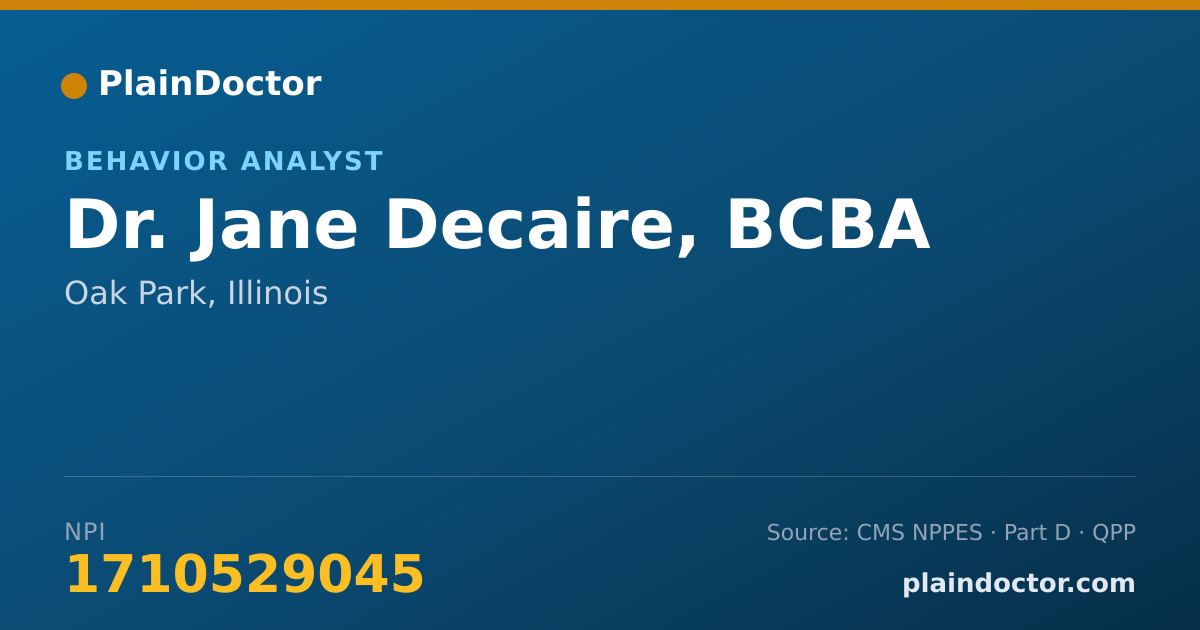 Shareable card for Jane Decaire, BCBA - Behavior Analyst, Oak Park, IL