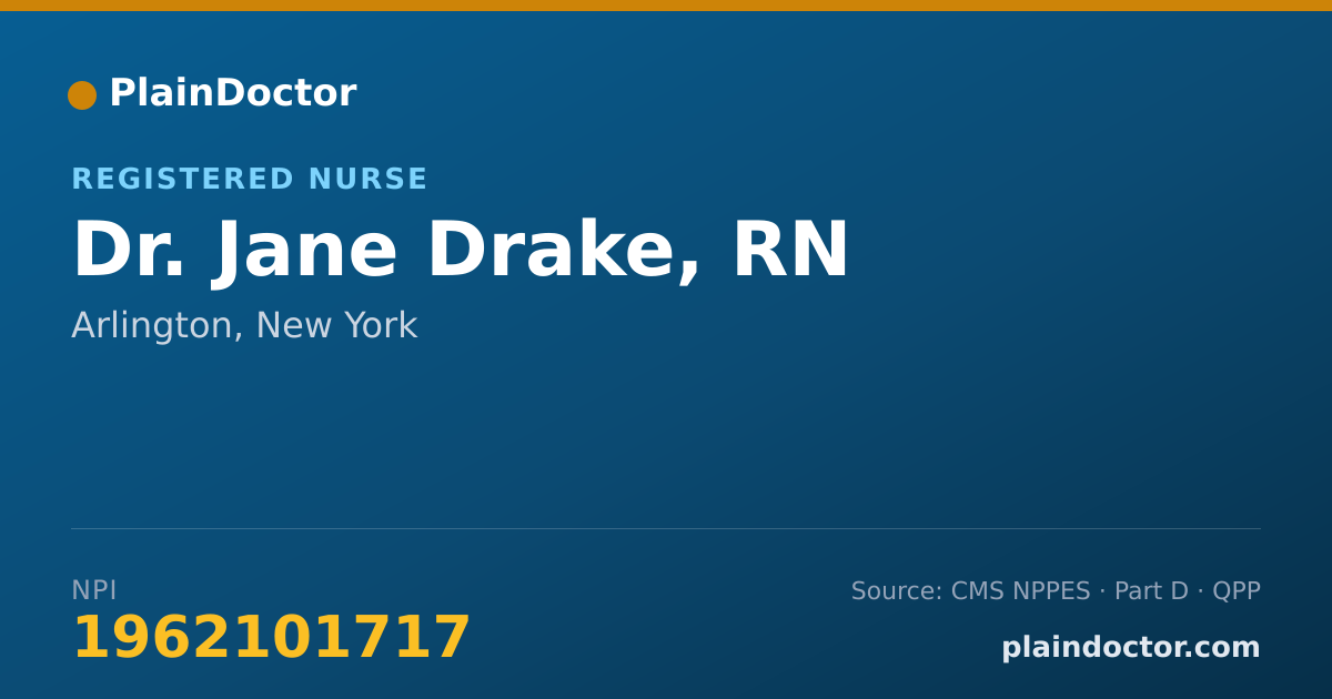Shareable card for Jane Drake, RN - Registered Nurse, Arlington, NY
