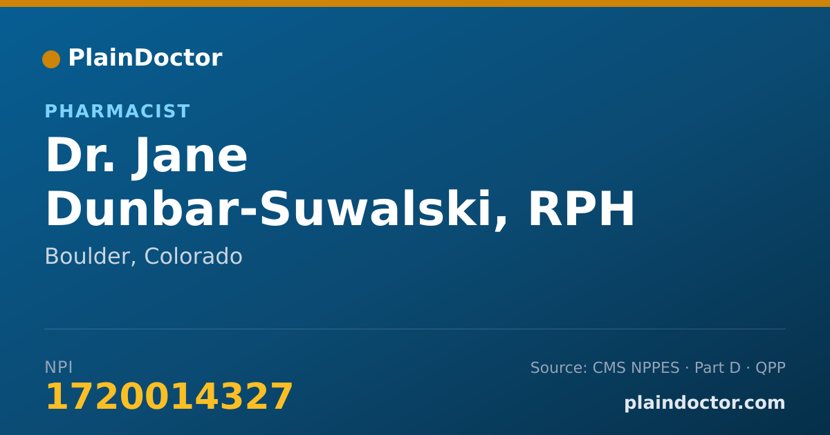 Shareable card for Jane Dunbar-Suwalski, RPH - Pharmacist, Boulder, CO