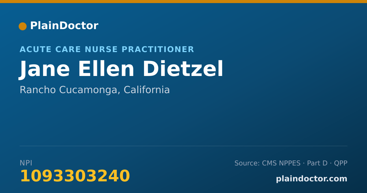 Shareable card for Jane Ellen Dietzel - Acute Care Nurse Practitioner, Rancho Cucamonga, CA