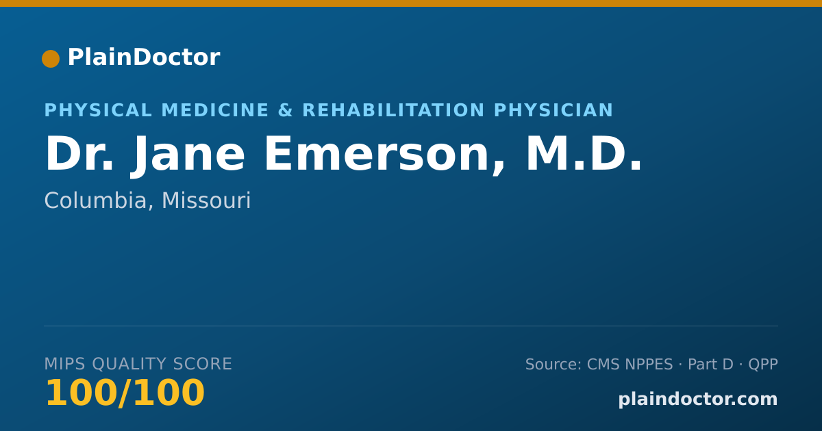 Shareable card for Jane Emerson, M.D. - Physical Medicine & Rehabilitation Physician, Columbia, MO