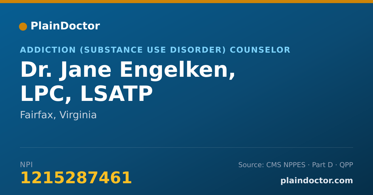 Shareable card for Jane Engelken, LPC, LSATP - Addiction (Substance Use Disorder) Counselor, Fairfax, VA