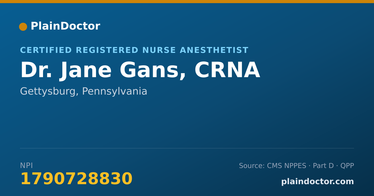 Shareable card for Jane Gans, CRNA - Certified Registered Nurse Anesthetist, Gettysburg, PA