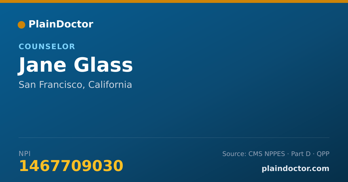 Shareable card for Jane Glass - Counselor, San Francisco, CA