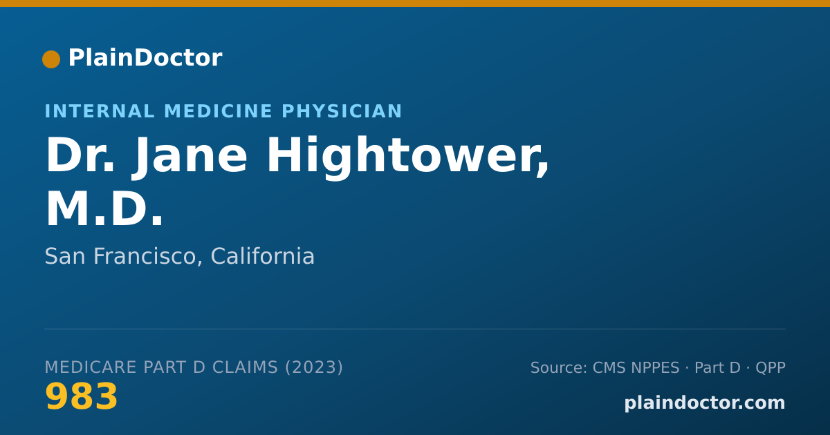 Shareable card for Jane Hightower, M.D. - Internal Medicine Physician, San Francisco, CA