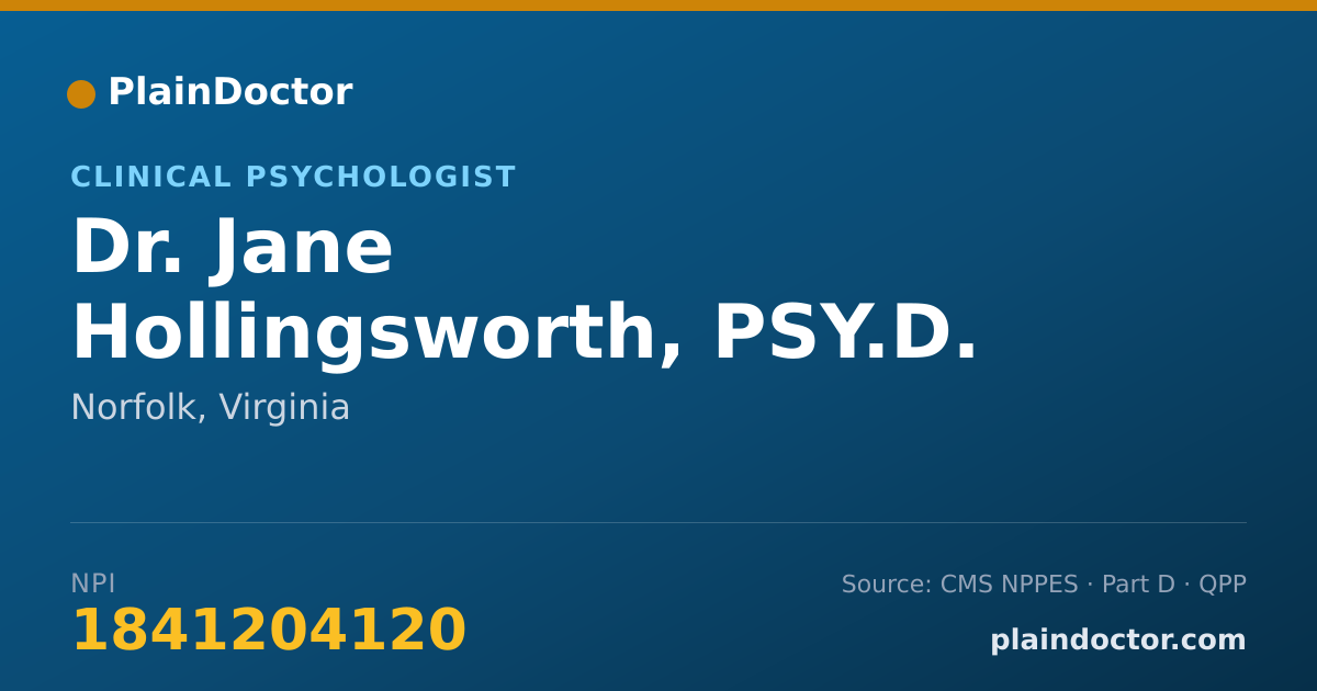 Shareable card for Jane Hollingsworth, PSY.D. - Clinical Psychologist, Norfolk, VA