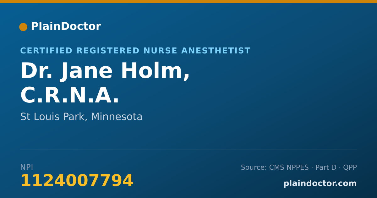Shareable card for Jane Holm, C.R.N.A. - Certified Registered Nurse Anesthetist, St Louis Park, MN