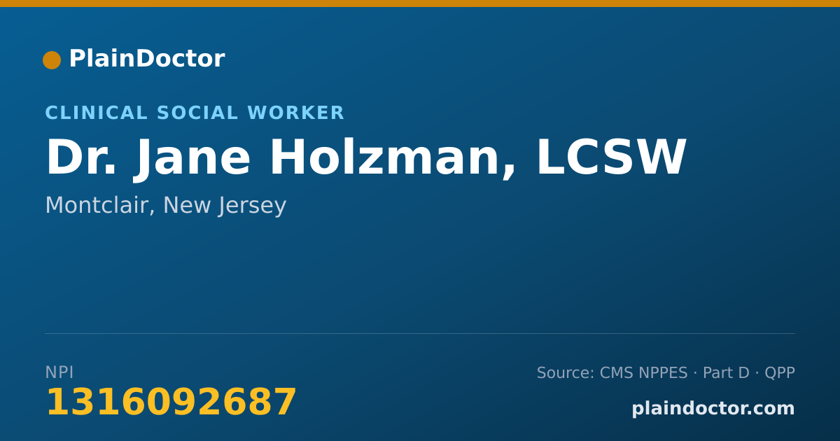 Shareable card for Jane Holzman, LCSW - Clinical Social Worker, Montclair, NJ