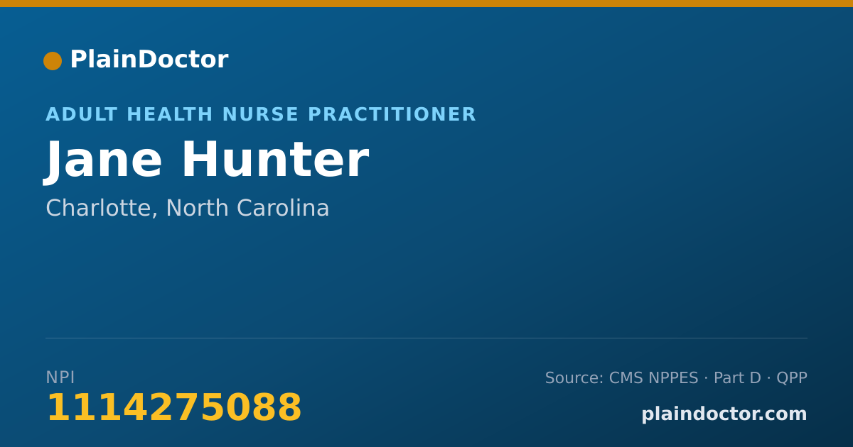 Shareable card for Jane Hunter - Adult Health Nurse Practitioner, Charlotte, NC