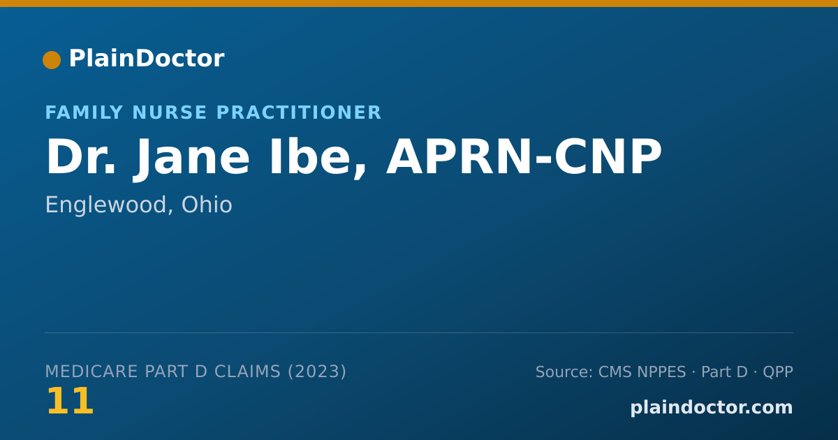 Shareable card for Jane Ibe, APRN-CNP - Family Nurse Practitioner, Englewood, OH