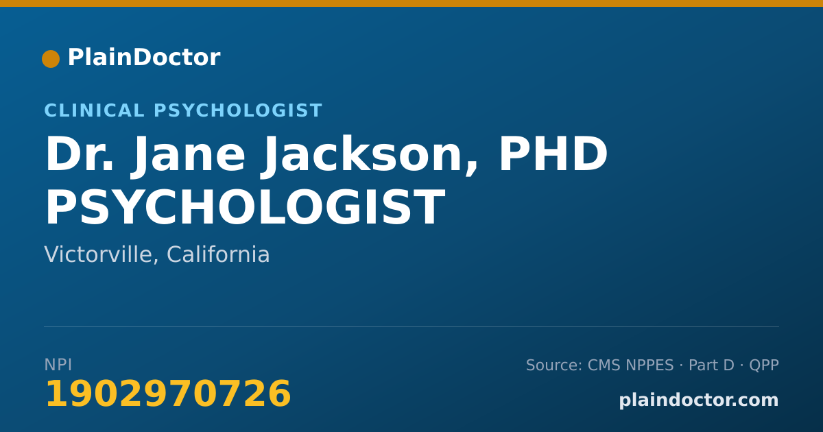 Shareable card for Jane Jackson, PHD PSYCHOLOGIST - Clinical Psychologist, Victorville, CA