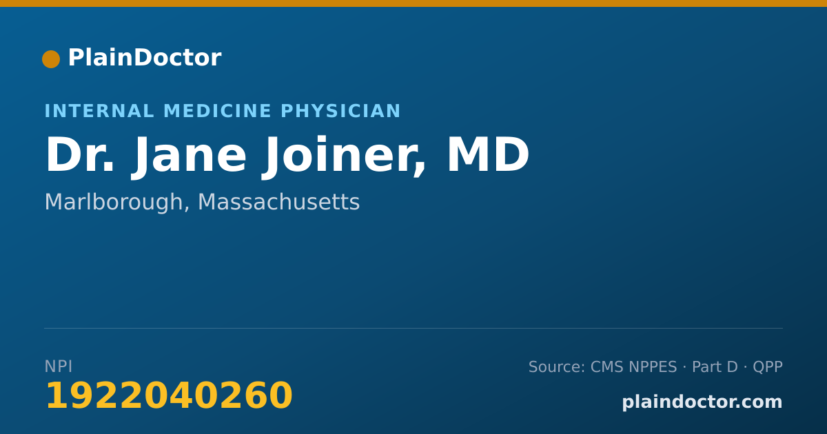Shareable card for Jane Joiner, MD - Internal Medicine Physician, Marlborough, MA