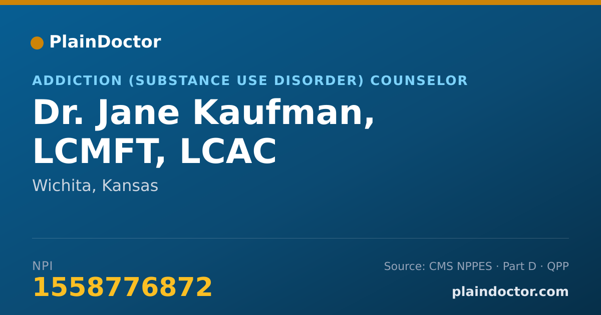 Shareable card for Jane Kaufman, LCMFT, LCAC - Addiction (Substance Use Disorder) Counselor, Wichita, KS