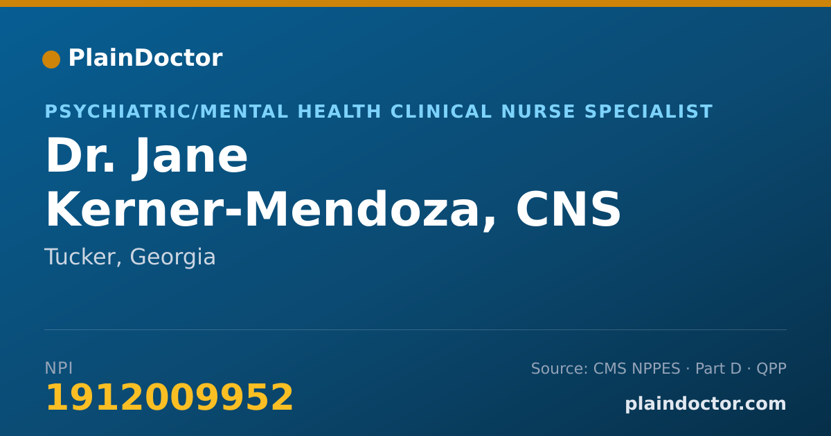 Shareable card for Jane Kerner-Mendoza, CNS - Psychiatric/Mental Health Clinical Nurse Specialist, Tucker, GA