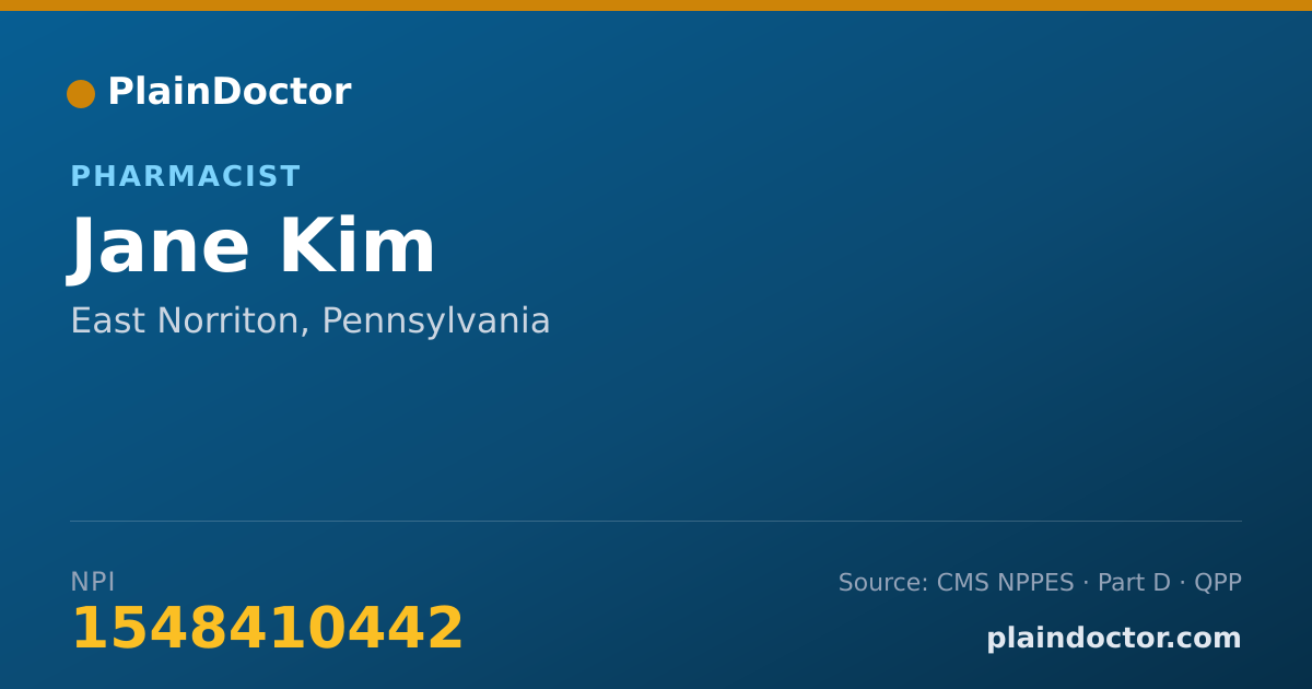 Shareable card for Jane Kim - Pharmacist, East Norriton, PA
