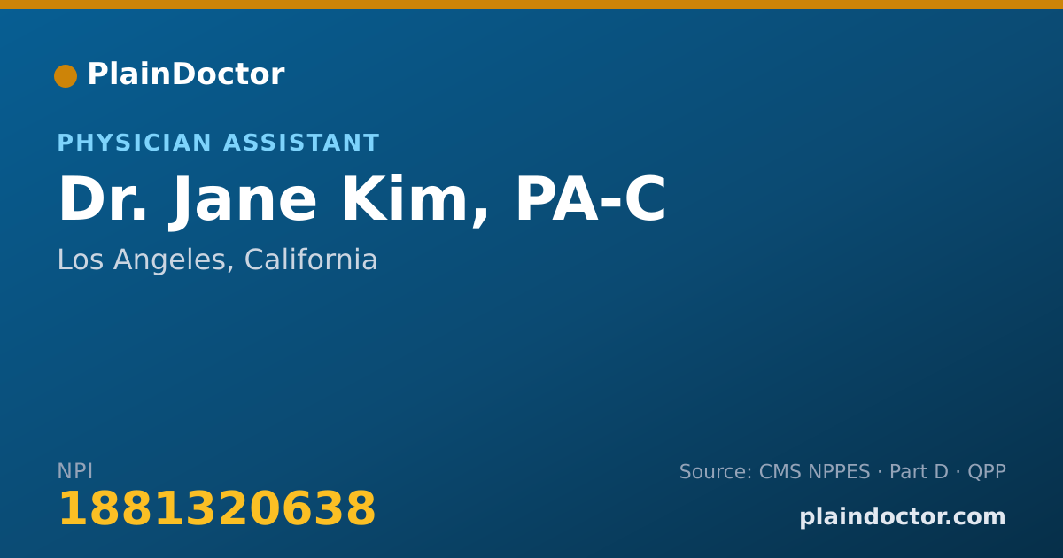 Shareable card for Jane Kim, PA-C - Physician Assistant, Los Angeles, CA