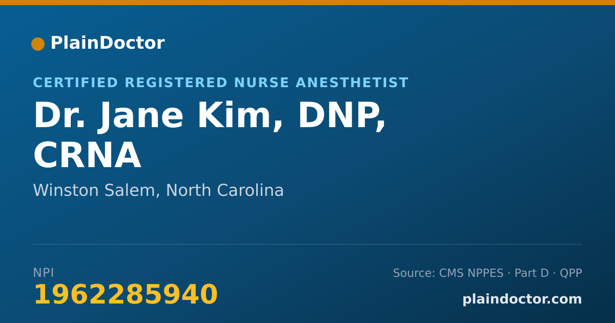 Shareable card for Jane Kim, DNP, CRNA - Certified Registered Nurse Anesthetist, Winston Salem, NC