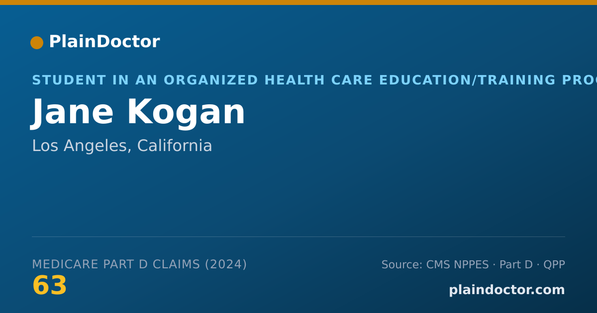 Shareable card for Jane Kogan - Student in an Organized Health Care Education/Training Program, Los Angeles, CA