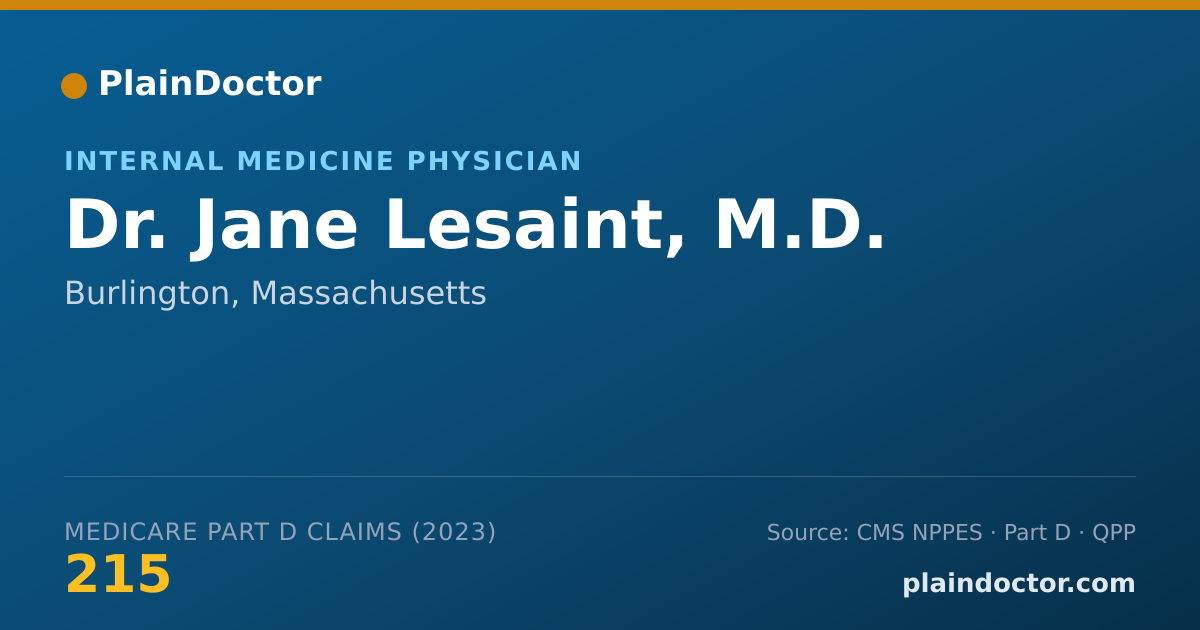 Shareable card for Jane Lesaint, M.D. - Internal Medicine Physician, Burlington, MA