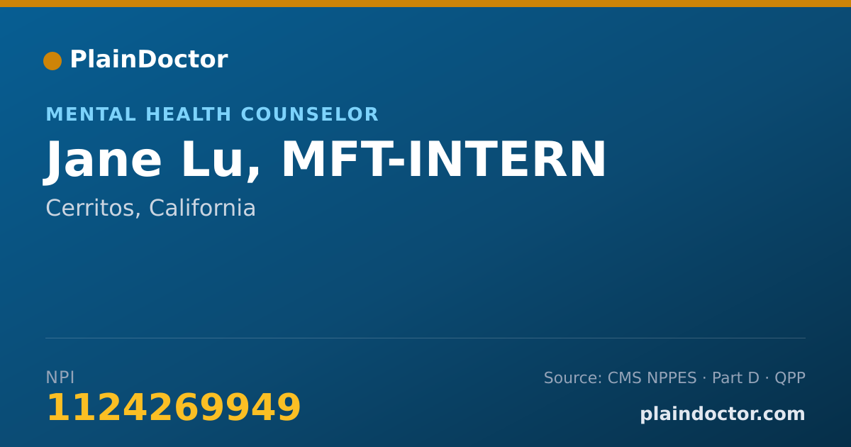 Shareable card for Jane Lu, MFT-INTERN - Mental Health Counselor, Cerritos, CA