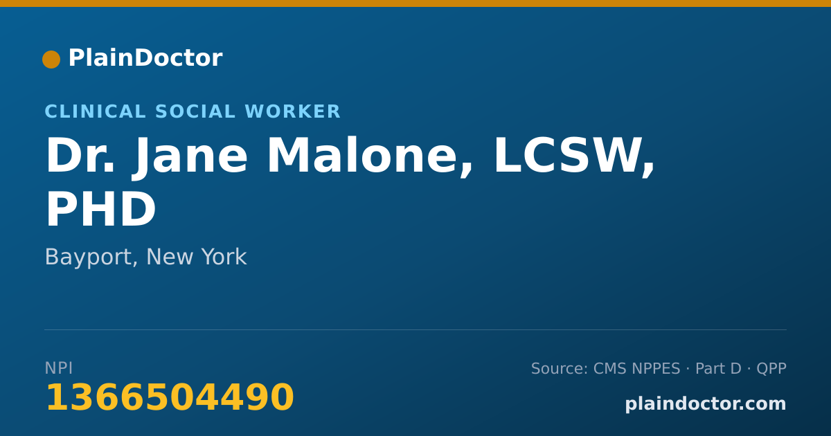 Shareable card for Jane Malone, LCSW, PHD - Clinical Social Worker, Bayport, NY