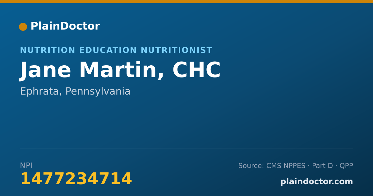 Shareable card for Jane Martin, CHC - Nutrition Education Nutritionist, Ephrata, PA