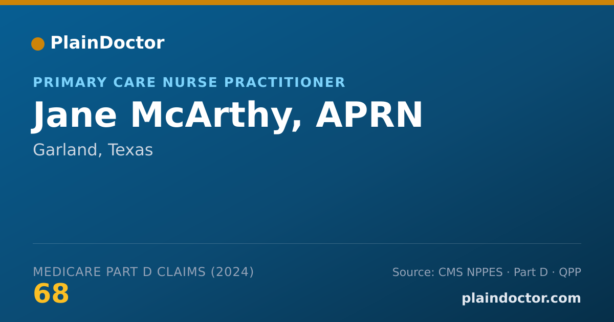 Shareable card for Jane McArthy, APRN - Primary Care Nurse Practitioner, Garland, TX