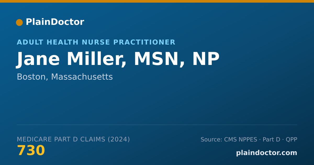 Shareable card for Jane Miller, MSN, NP - Adult Health Nurse Practitioner, Boston, MA