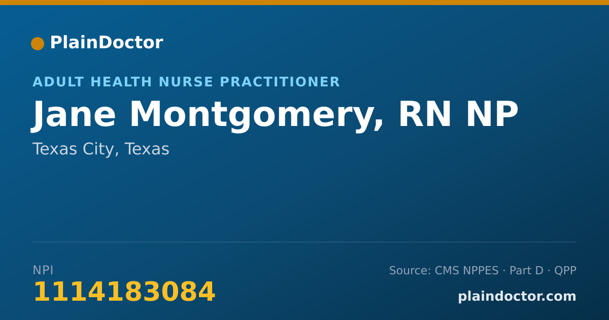 Shareable card for Jane Montgomery, RN NP - Adult Health Nurse Practitioner, Texas City, TX