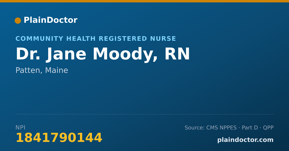 Shareable card for Jane Moody, RN - Community Health Registered Nurse, Patten, ME