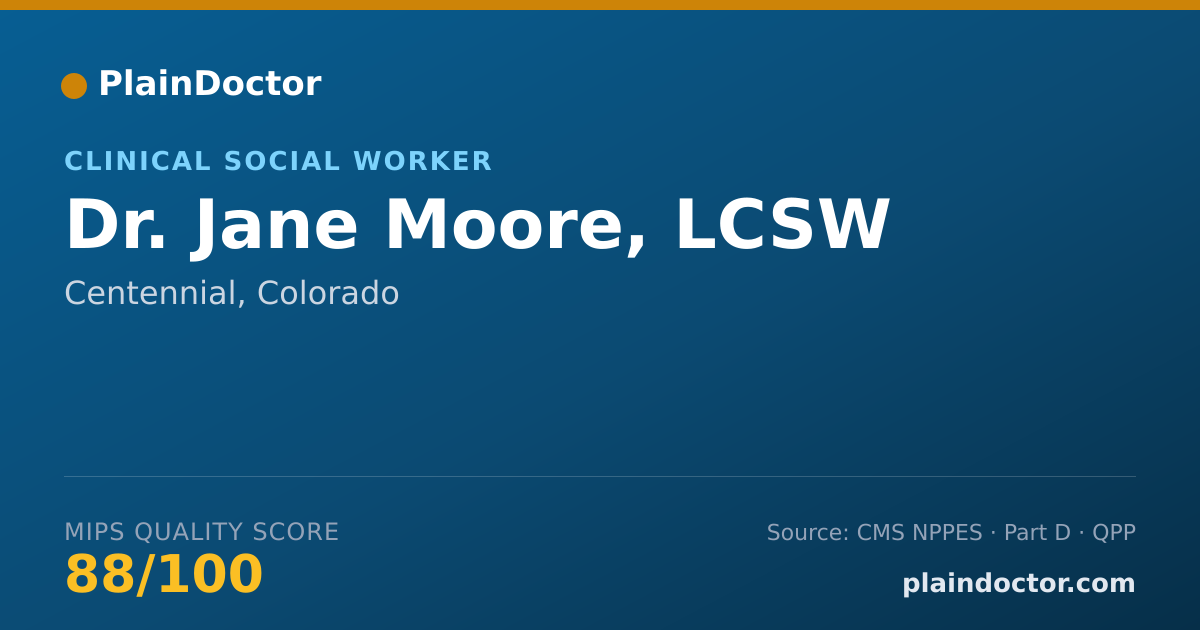 Shareable card for Jane Moore, LCSW - Clinical Social Worker, Centennial, CO