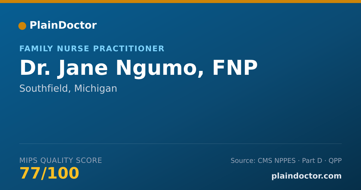 Shareable card for Jane Ngumo, FNP - Family Nurse Practitioner, Southfield, MI