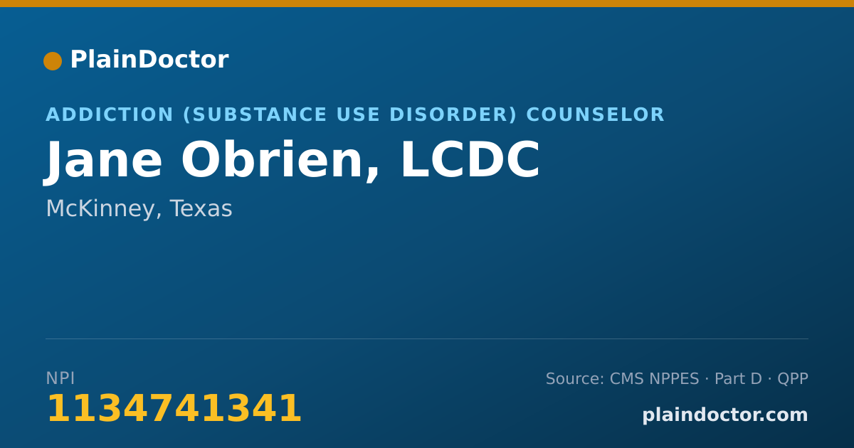 Shareable card for Jane Obrien, LCDC - Addiction (Substance Use Disorder) Counselor, McKinney, TX