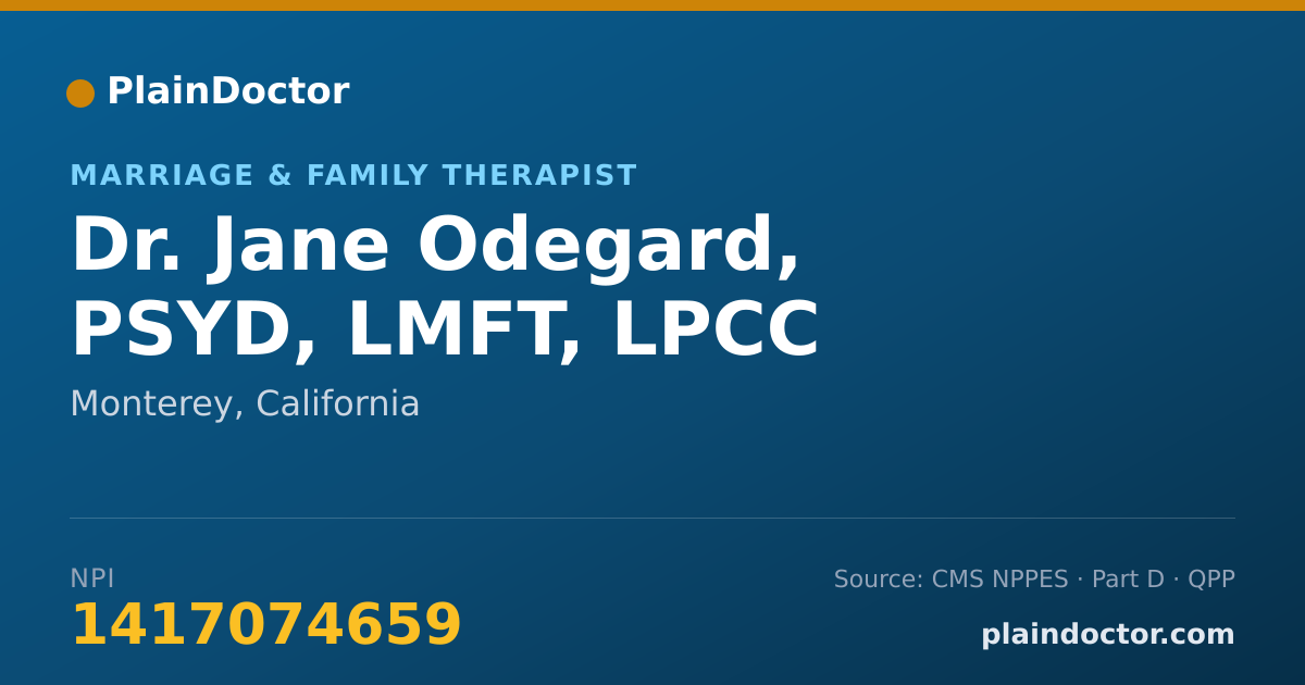 Shareable card for Jane Odegard, PSYD, LMFT, LPCC - Marriage & Family Therapist, Monterey, CA