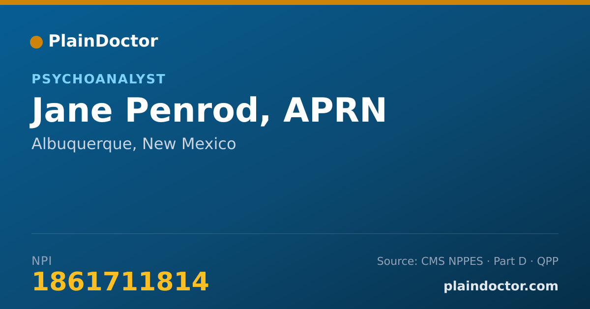 Shareable card for Jane Penrod, APRN - Psychiatric/Mental Health Clinical Nurse Specialist, Albuquerque, NM