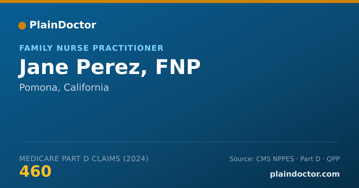 Shareable card for Jane Perez, FNP - Family Nurse Practitioner, Pomona, CA