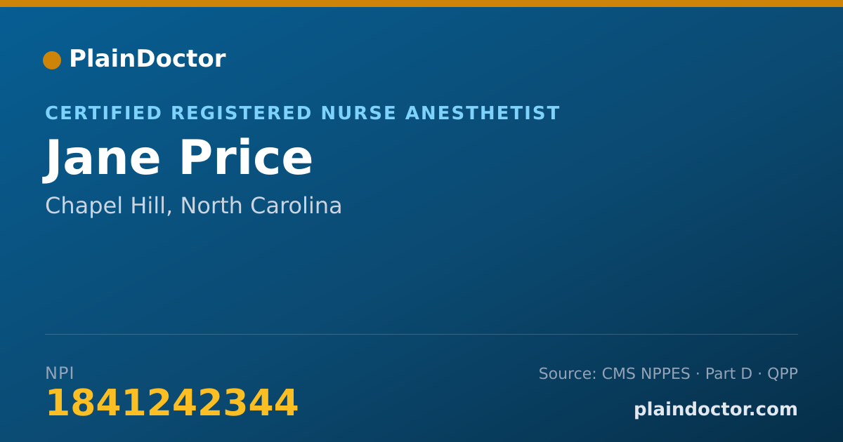 Shareable card for Jane Price - Certified Registered Nurse Anesthetist, Chapel Hill, NC