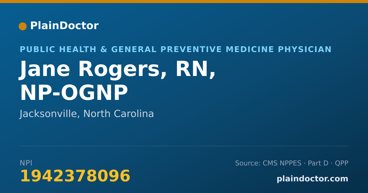 Shareable card for Jane Rogers, RN, NP-OGNP - Public Health & General Preventive Medicine Physician, Jacksonville, NC