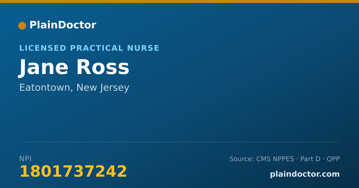 Shareable card for Jane Ross - Licensed Practical Nurse, Eatontown, NJ