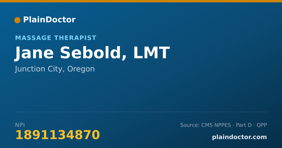 Shareable card for Jane Sebold, LMT - Massage Therapist, Junction City, OR