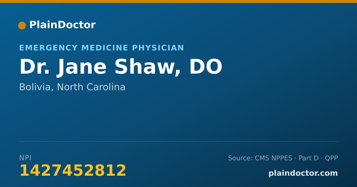 Shareable card for Jane Shaw, DO - Emergency Medicine Physician, Bolivia, NC