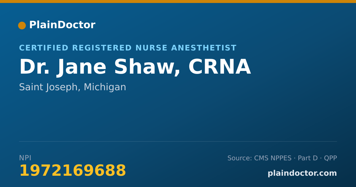 Shareable card for Jane Shaw, CRNA - Certified Registered Nurse Anesthetist, Saint Joseph, MI