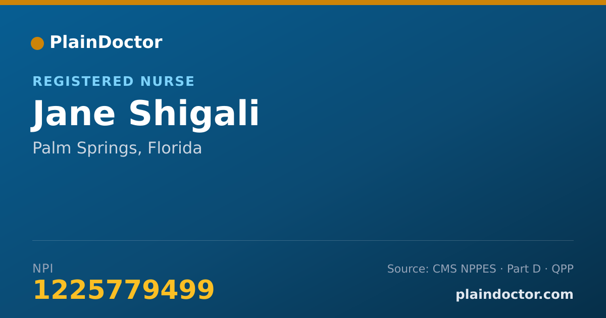 Shareable card for Jane Shigali - Registered Nurse, Palm Springs, FL