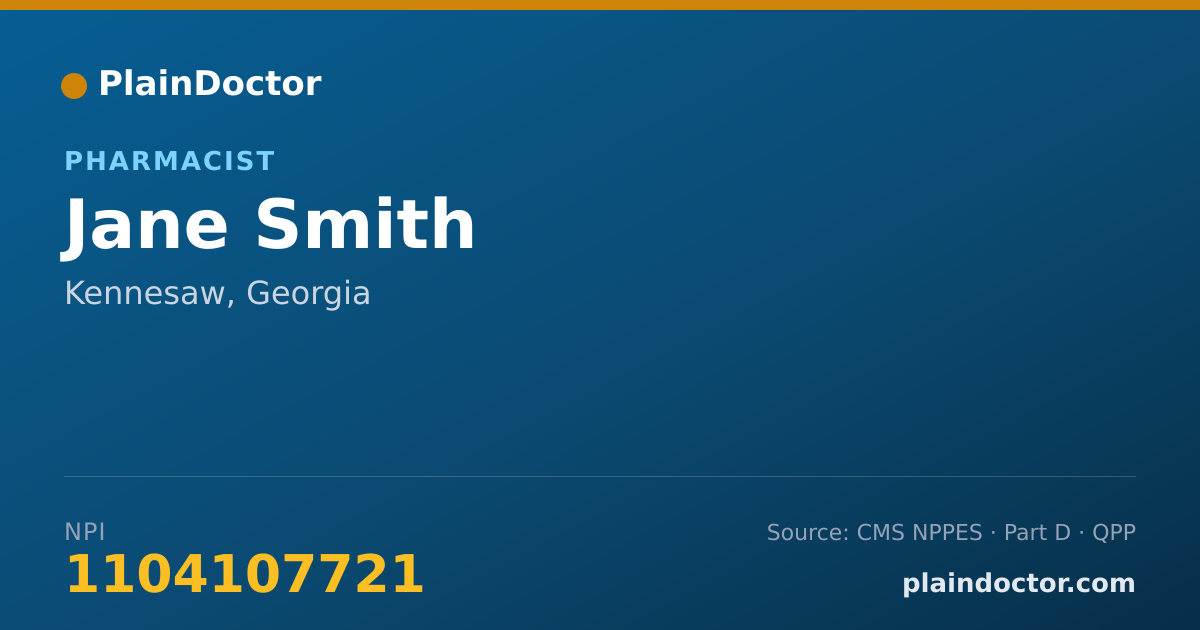 Shareable card for Jane Smith - Pharmacist, Kennesaw, GA