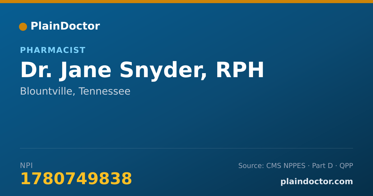 Shareable card for Jane Snyder, RPH - Pharmacist, Blountville, TN